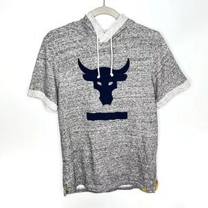 Under Armour Project Rock Hoodie Men S Grey Terry Bull Short Sleeve 1362547-112